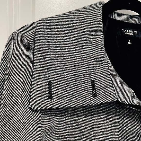 Talbots Black & White Striped Wool Blend Jackie Fit Pleated Peacoat/Jacket Sz 10 - Picture 4 of 12